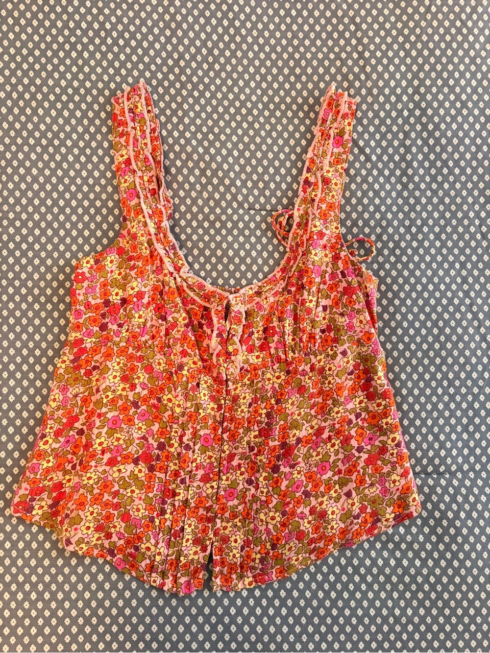 Free People Floral Babydoll Cami Top Pink Orange XS